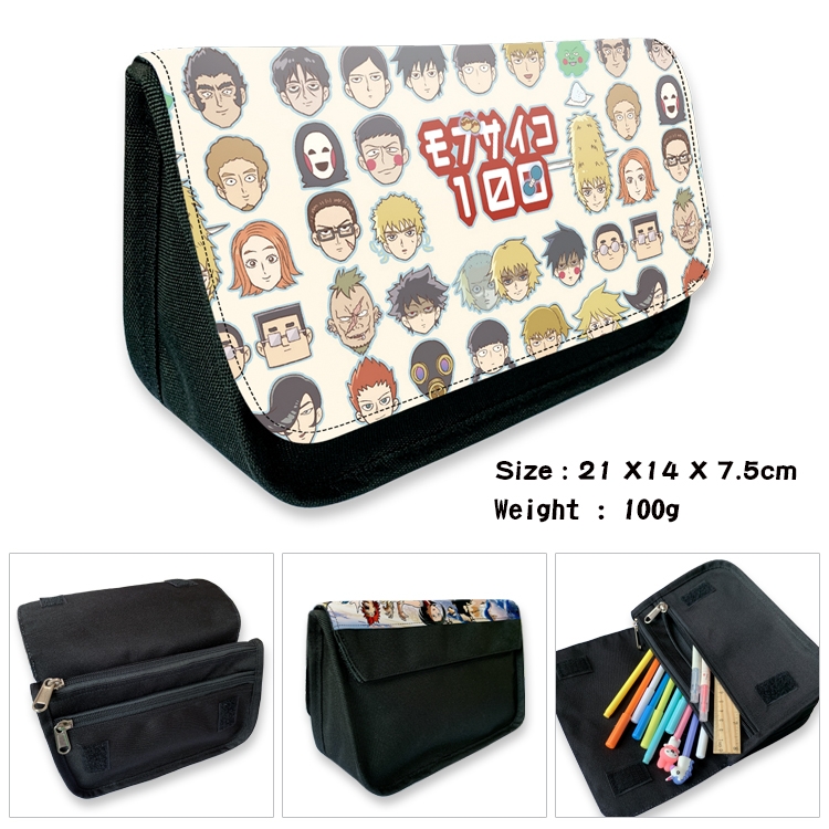 Mob Psycho 100 Velcro canvas zipper pencil case Pencil Bag 21×14×7.5cm