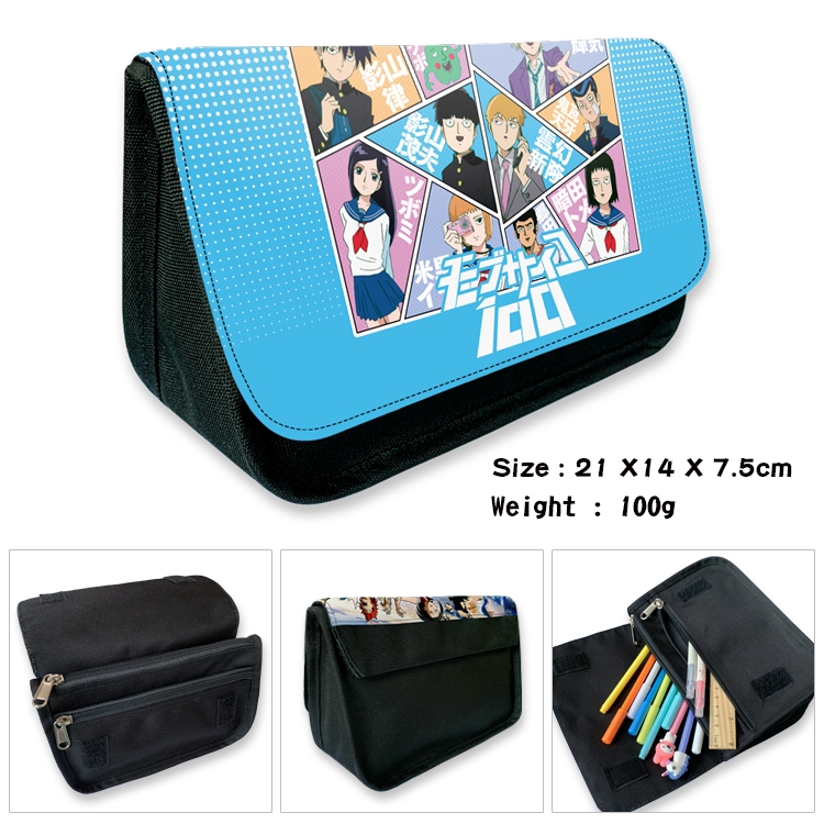 Mob Psycho 100 Velcro canvas zipper pencil case Pencil Bag 21×14×7.5cm