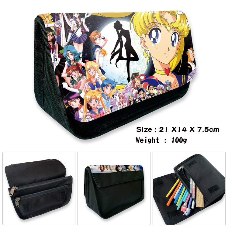 sailormoon Velcro canvas zipper pencil case Pencil Bag 21×14×7.5cm