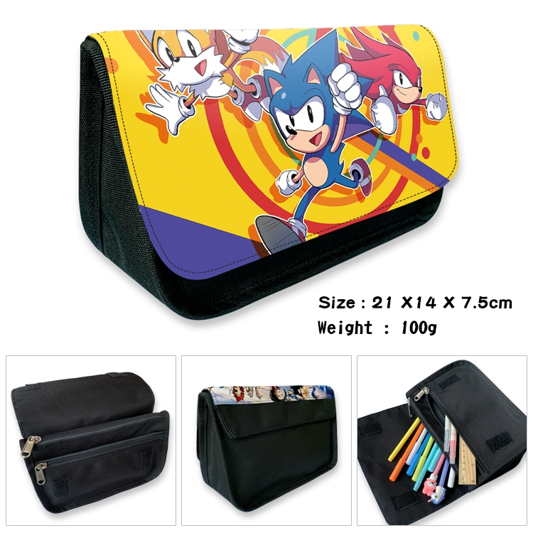 Sonic The Hedgehog Velcro canvas zipper pencil case Pencil Bag 21×14×7.5cm