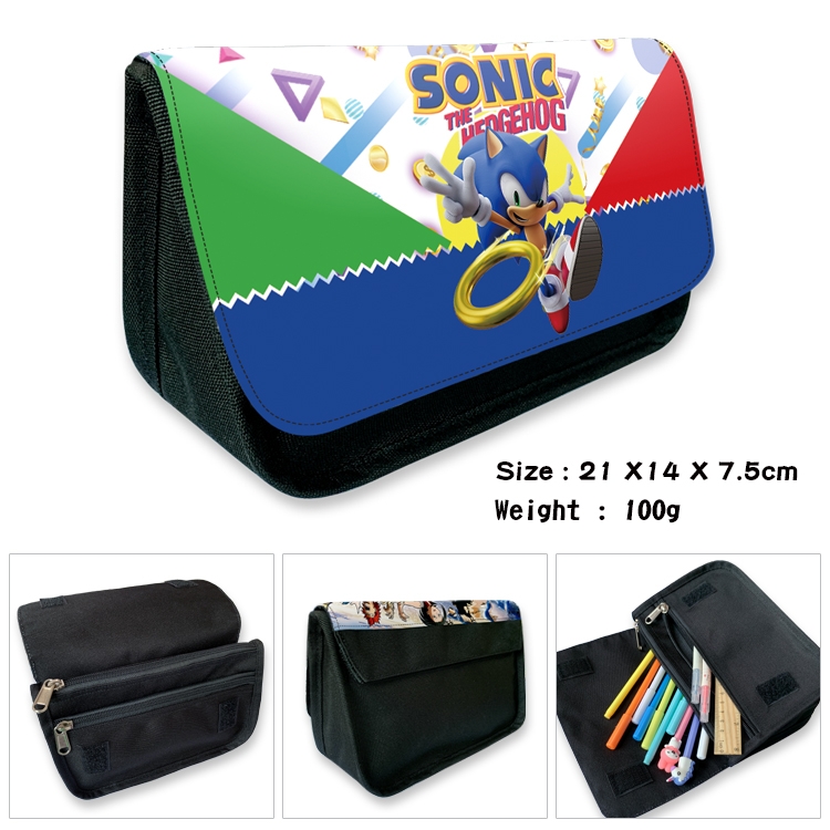 Sonic The Hedgehog Velcro canvas zipper pencil case Pencil Bag 21×14×7.5cm