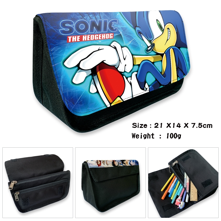 Sonic The Hedgehog Velcro canvas zipper pencil case Pencil Bag 21×14×7.5cm