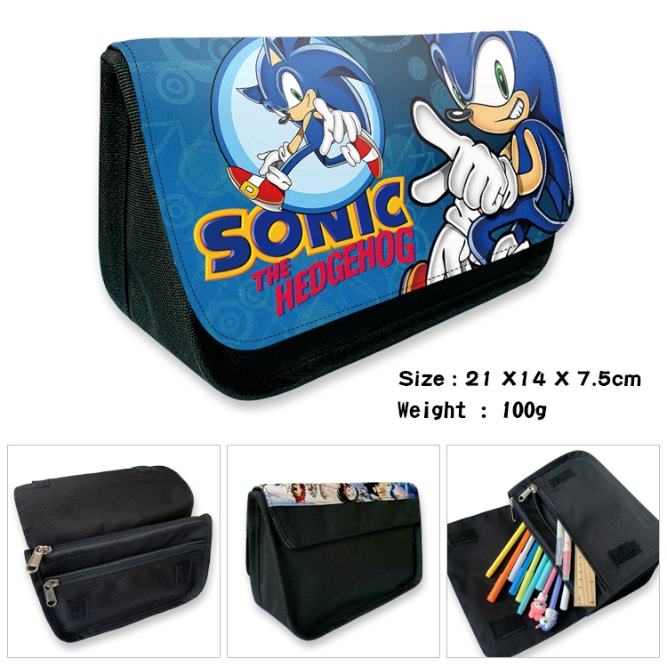 Sonic The Hedgehog Velcro canvas zipper pencil case Pencil Bag 21×14×7.5cm