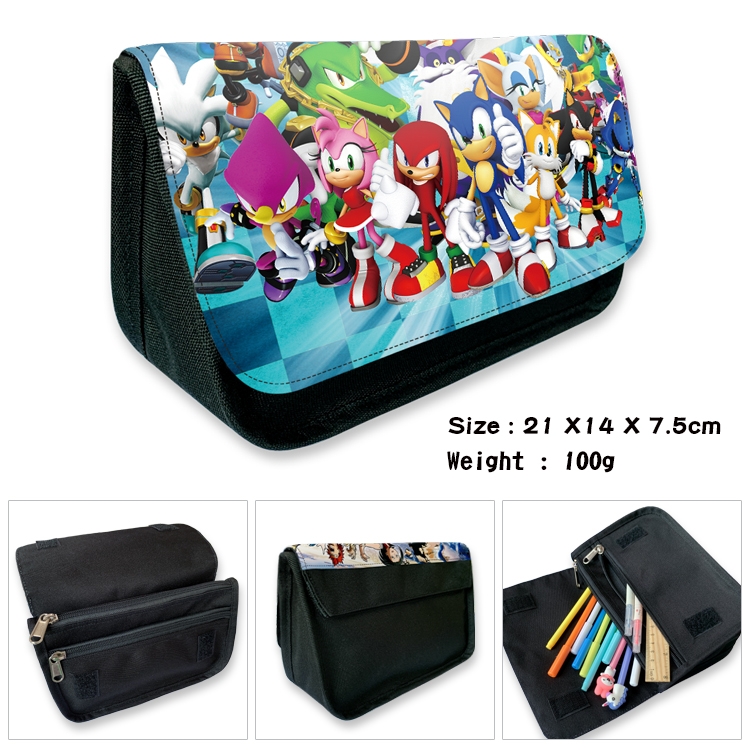 Sonic The Hedgehog Velcro canvas zipper pencil case Pencil Bag 21×14×7.5cm