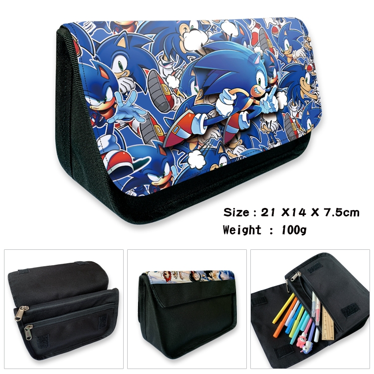 Sonic The Hedgehog Velcro canvas zipper pencil case Pencil Bag 21×14×7.5cm