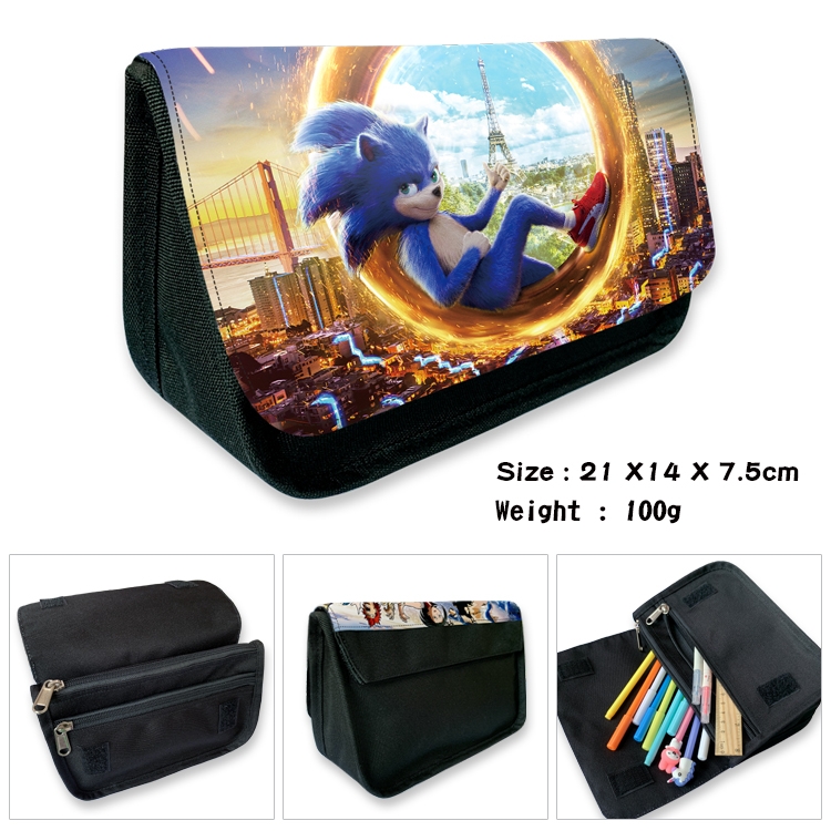 Sonic The Hedgehog Velcro canvas zipper pencil case Pencil Bag 21×14×7.5cm