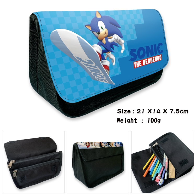 Sonic The Hedgehog Velcro canvas zipper pencil case Pencil Bag 21×14×7.5cm