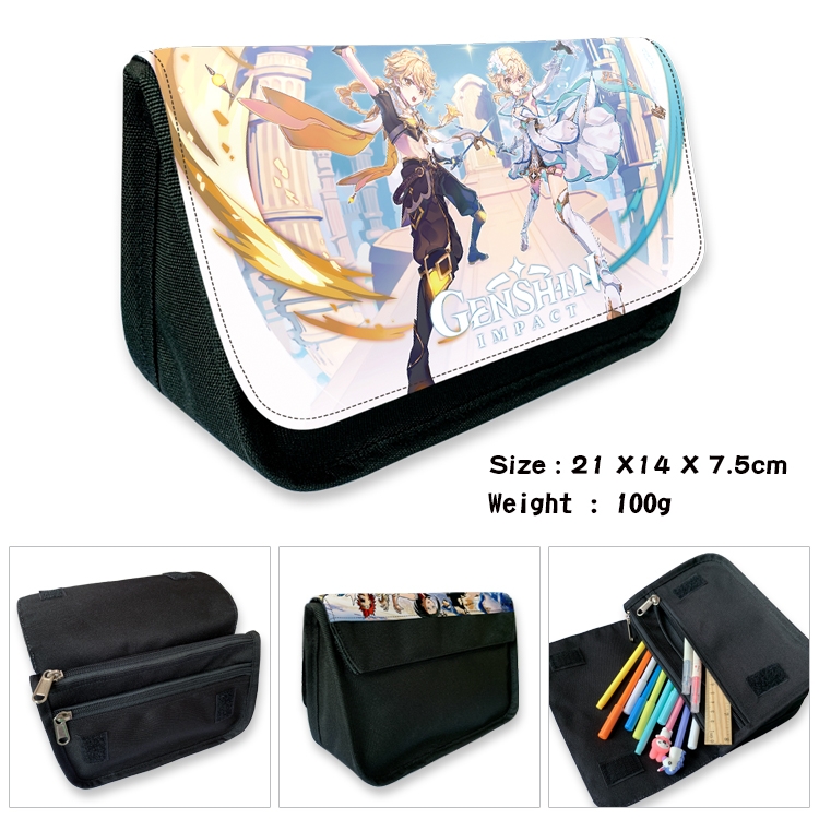 Genshin Impact Velcro canvas zipper pencil case Pencil Bag 21×14×7.5cm