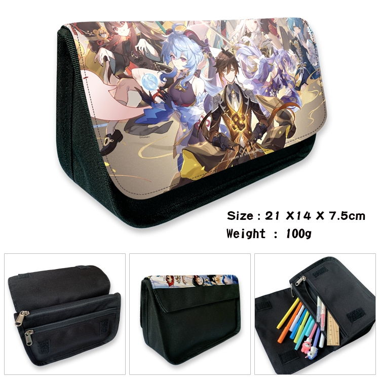 Genshin Impact Velcro canvas zipper pencil case Pencil Bag 21×14×7.5cm