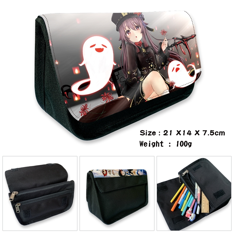 Genshin Impact Velcro canvas zipper pencil case Pencil Bag 21×14×7.5cm