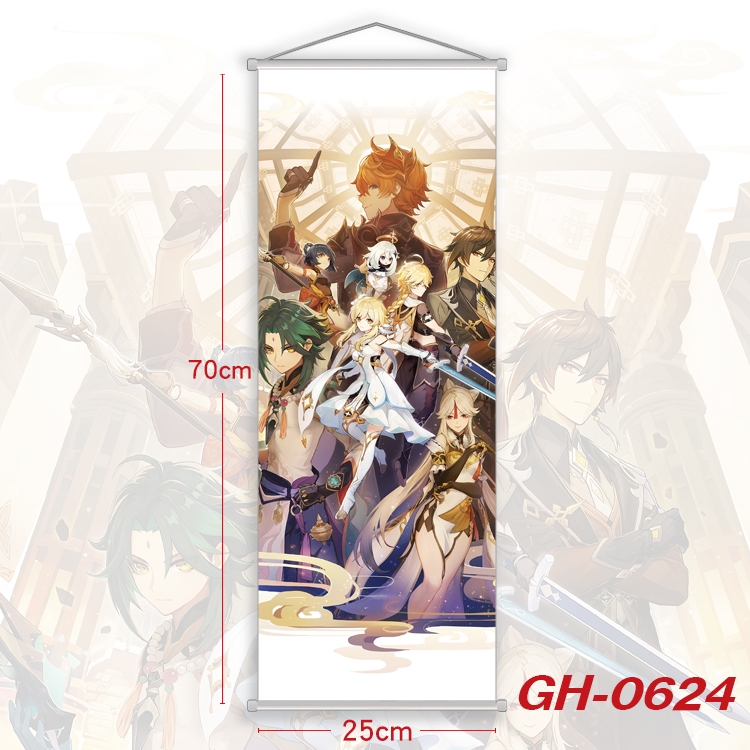 Genshin Impact Plastic Rod Cloth Small Hanging Canvas Painting 25x70cm price for 5 pcs GH-0624