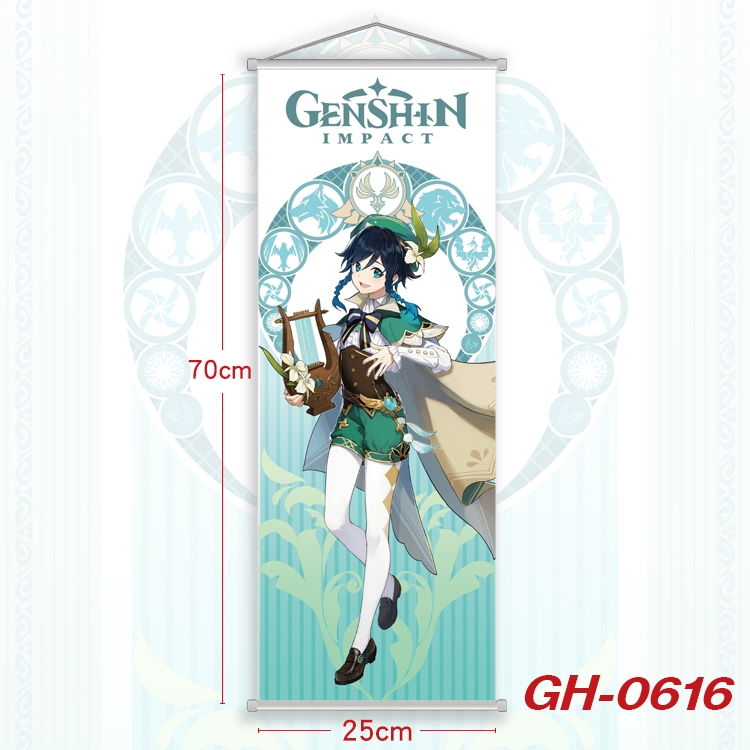 Genshin Impact Plastic Rod Cloth Small Hanging Canvas Painting 25x70cm price for 5 pcs  GH-0616