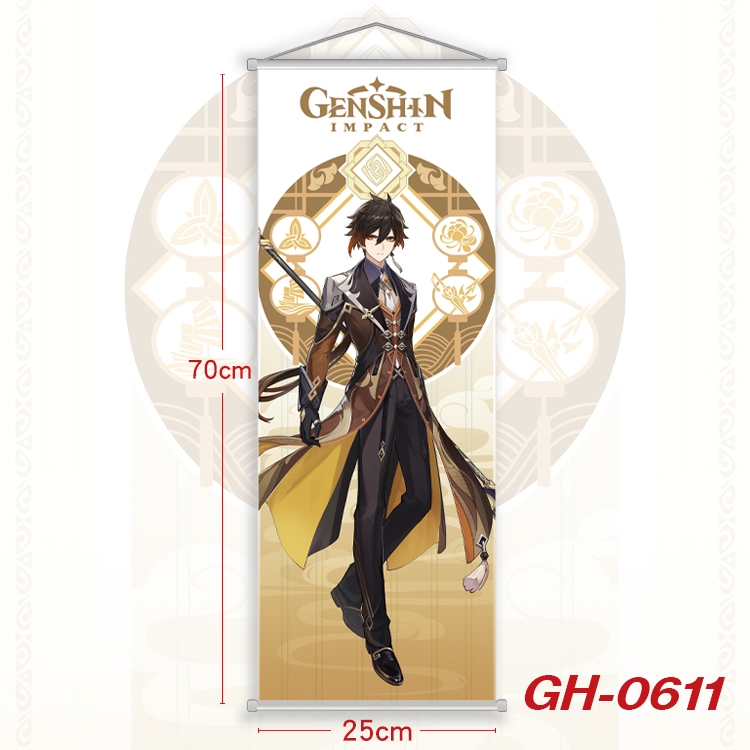 Genshin Impact Plastic Rod Cloth Small Hanging Canvas Painting 25x70cm price for 5 pcs GH-0611