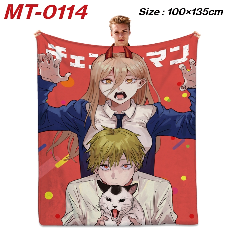 chainsaw man  Anime Flannel Blanket Air Conditioning Quilt Double Sided Printing 100x135cm  MT-0114