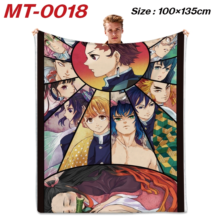 Demon Slayer Kimets Anime Flannel Blanket Air Conditioning Quilt Double Sided Printing 100x135cm MT-0018
