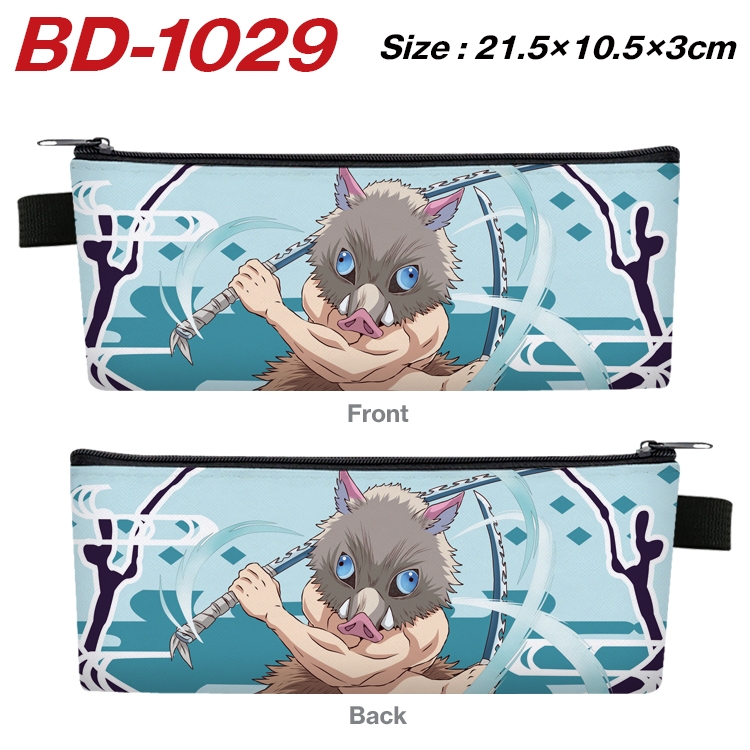 Demon Slayer Kimets Anime Peripheral PU Leather Zipper Pencil Case Stationery Box 21.5X10.5X3CM BD-1029