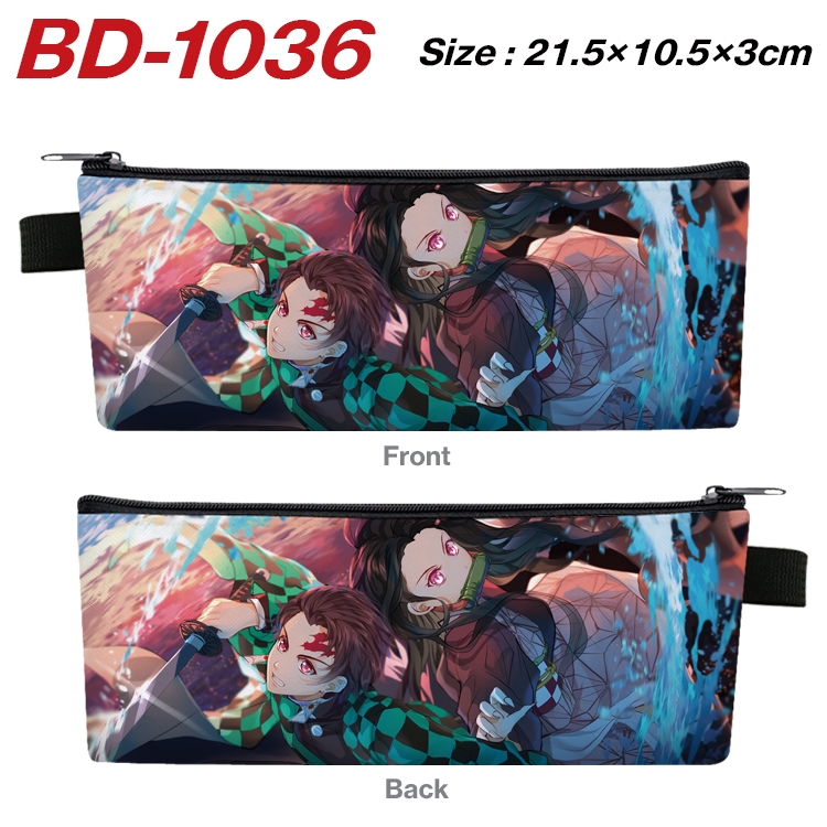 Demon Slayer Kimets Anime Peripheral PU Leather Zipper Pencil Case Stationery Box 21.5X10.5X3CM BD-1036