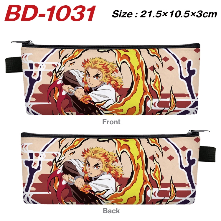 Demon Slayer Kimets Anime Peripheral PU Leather Zipper Pencil Case Stationery Box 21.5X10.5X3CM BD-1031