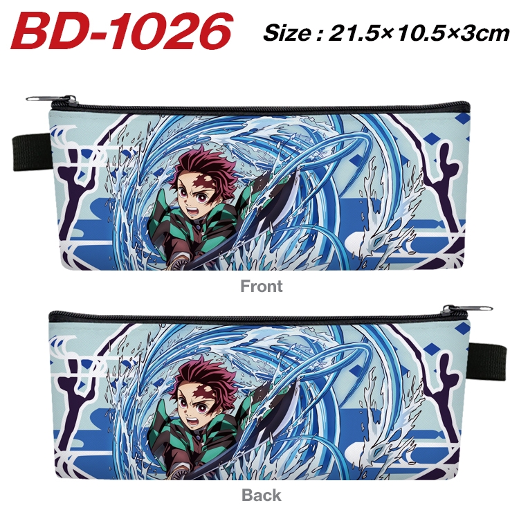 Demon Slayer Kimets Anime Peripheral PU Leather Zipper Pencil Case Stationery Box 21.5X10.5X3CM BD-1026