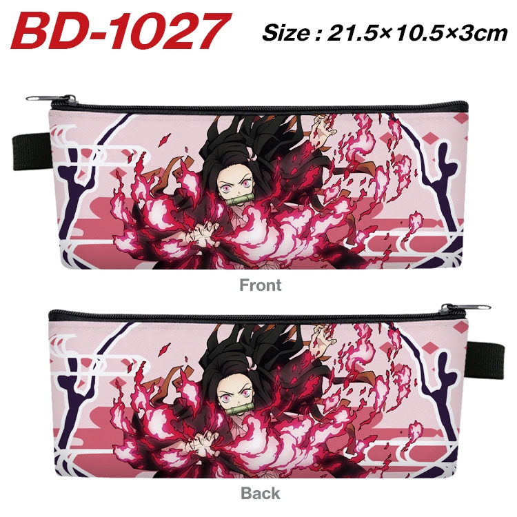 Demon Slayer Kimets Anime Peripheral PU Leather Zipper Pencil Case Stationery Box 21.5X10.5X3CM BD-1027