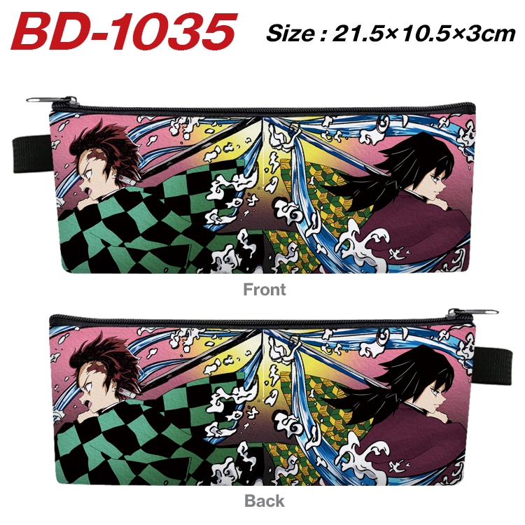 Demon Slayer Kimets Anime Peripheral PU Leather Zipper Pencil Case Stationery Box 21.5X10.5X3CM BD-1035