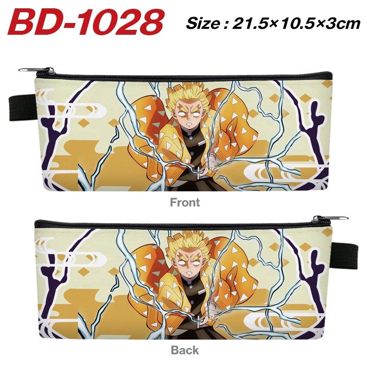 Demon Slayer Kimets Anime Peripheral PU Leather Zipper Pencil Case Stationery Box 21.5X10.5X3CM BD-1028