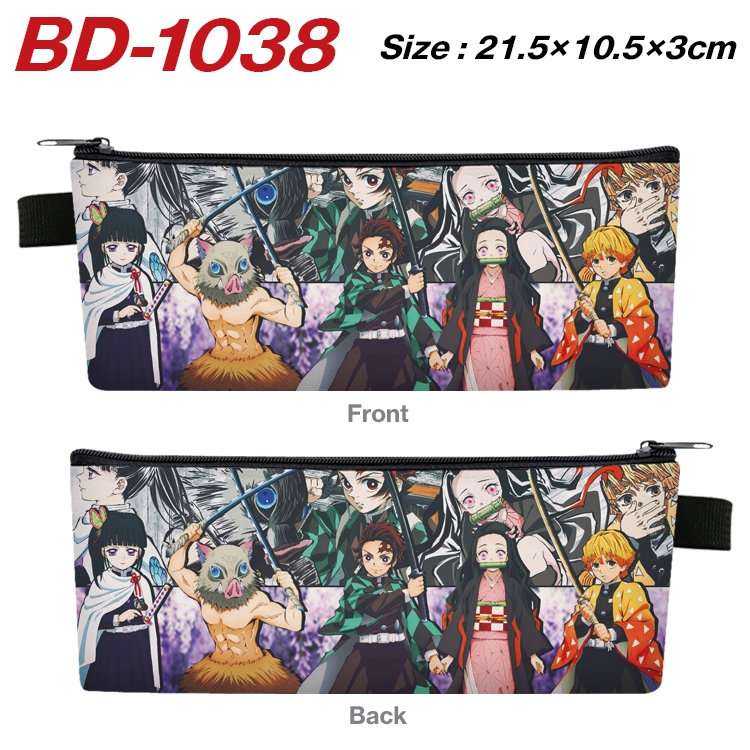 Demon Slayer Kimets Anime Peripheral PU Leather Zipper Pencil Case Stationery Box 21.5X10.5X3CM BD-1038