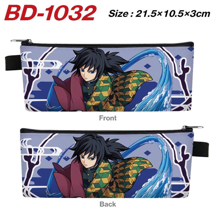 Demon Slayer Kimets Anime Peripheral PU Leather Zipper Pencil Case Stationery Box 21.5X10.5X3CM BD-1032