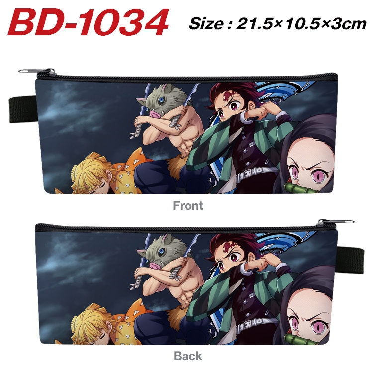 Demon Slayer Kimets Anime Peripheral PU Leather Zipper Pencil Case Stationery Box 21.5X10.5X3CM BD-1034