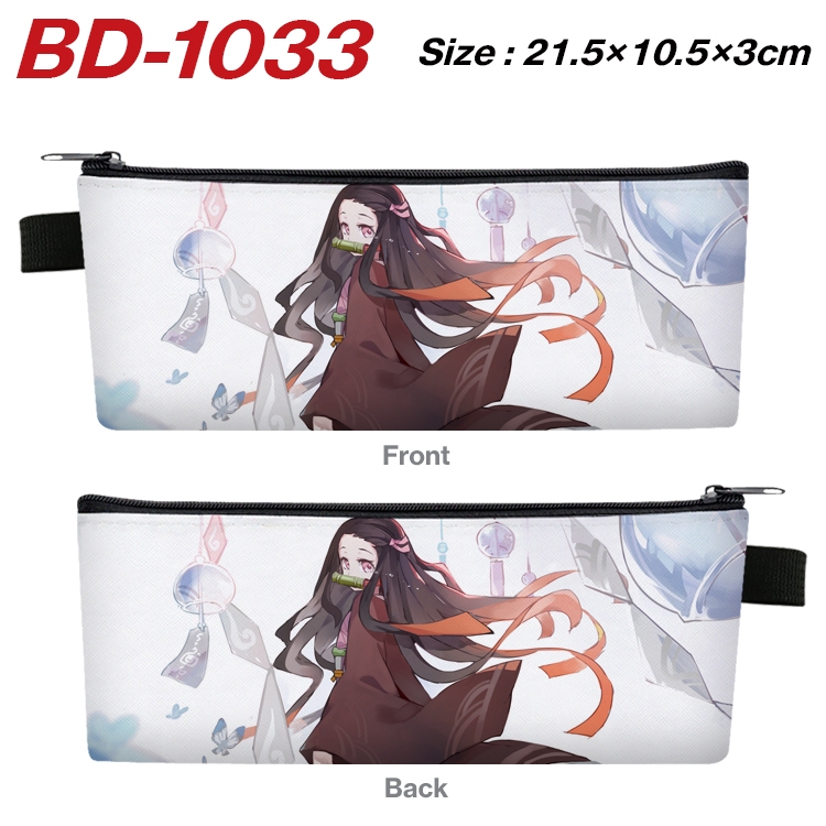 Demon Slayer Kimets Anime Peripheral PU Leather Zipper Pencil Case Stationery Box 21.5X10.5X3CM BD-1033