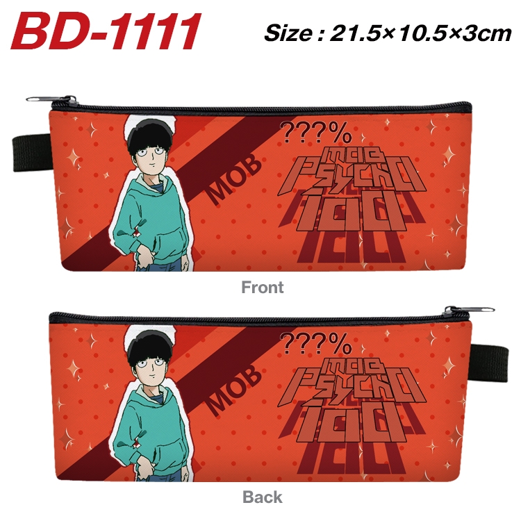 Mob Psycho 100 Anime Peripheral PU Leather Zipper Pencil Case Stationery Box 21.5X10.5X3CM BD-1111