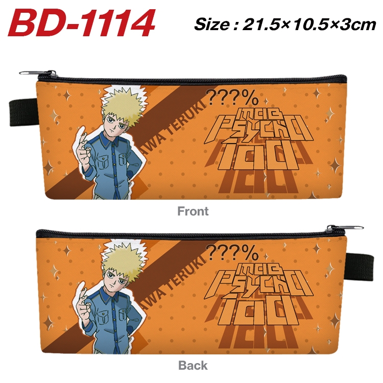 Mob Psycho 100 Anime Peripheral PU Leather Zipper Pencil Case Stationery Box 21.5X10.5X3CM BD-1114