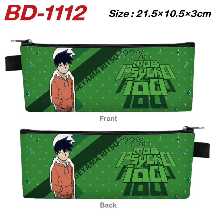 Mob Psycho 100 Anime Peripheral PU Leather Zipper Pencil Case Stationery Box 21.5X10.5X3CM BD-1112