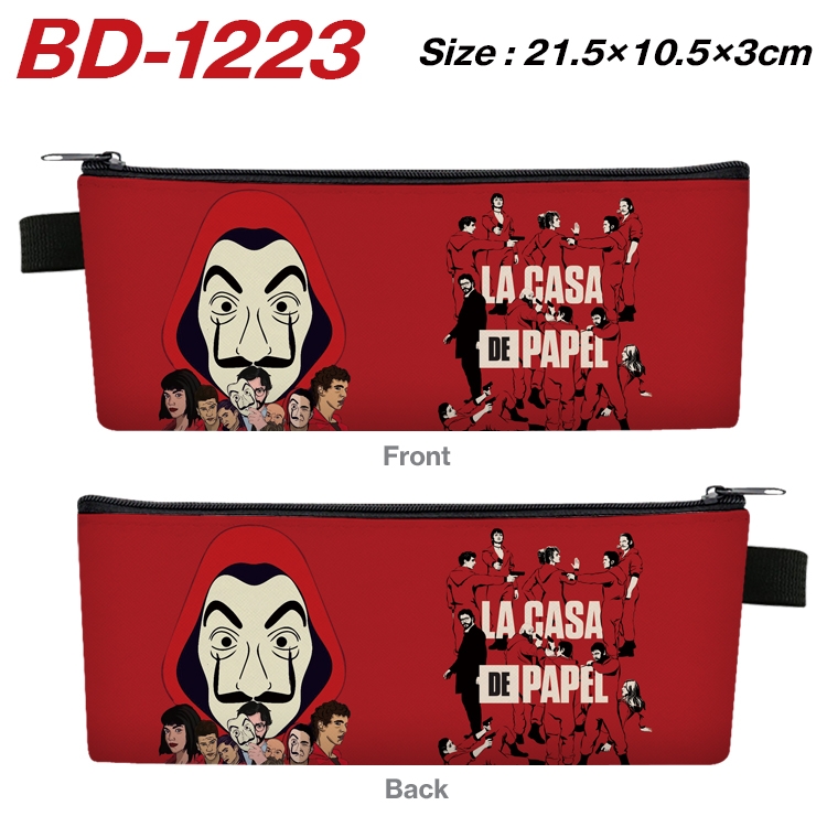 Money Heist Anime Peripheral PU Leather Zipper Pencil Case Stationery Box 21.5X10.5X3CM BD-1223