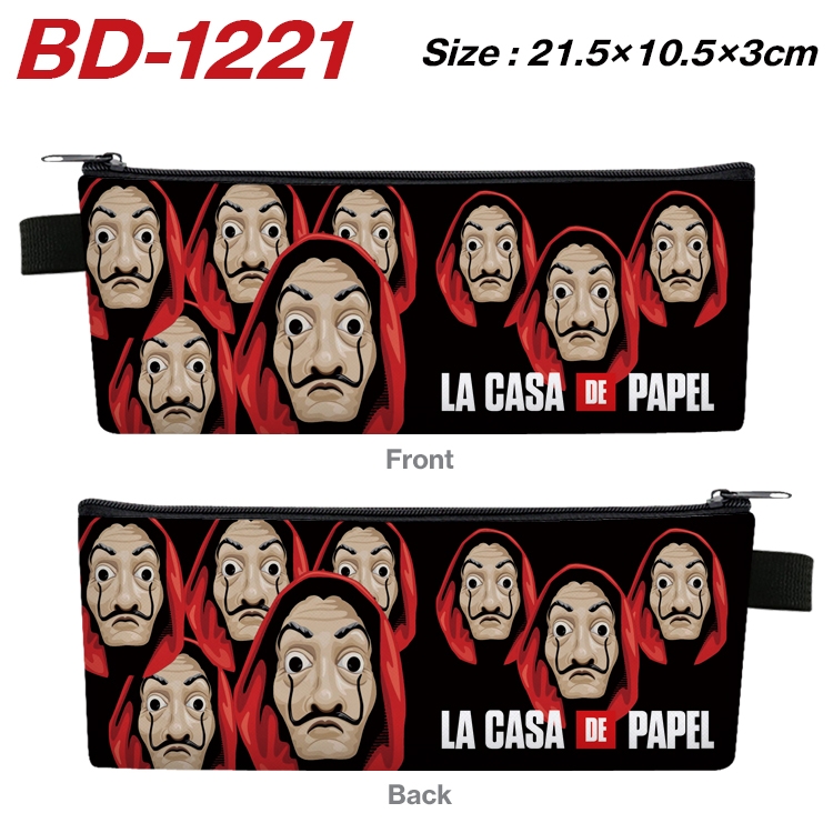 Money Heist Anime Peripheral PU Leather Zipper Pencil Case Stationery Box 21.5X10.5X3CM BD-1221