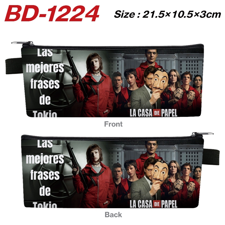 Money Heist Anime Peripheral PU Leather Zipper Pencil Case Stationery Box 21.5X10.5X3CM BD-1224