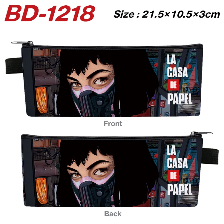 Money Heist Anime Peripheral PU Leather Zipper Pencil Case Stationery Box 21.5X10.5X3CM BD-1218