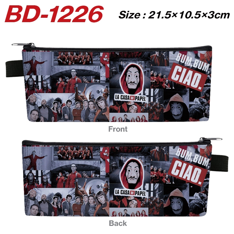 Money Heist Anime Peripheral PU Leather Zipper Pencil Case Stationery Box 21.5X10.5X3CM BD-1226