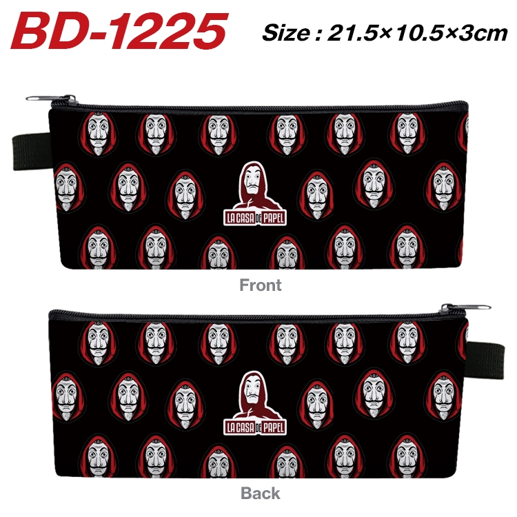 Money Heist Anime Peripheral PU Leather Zipper Pencil Case Stationery Box 21.5X10.5X3CM BD-1225