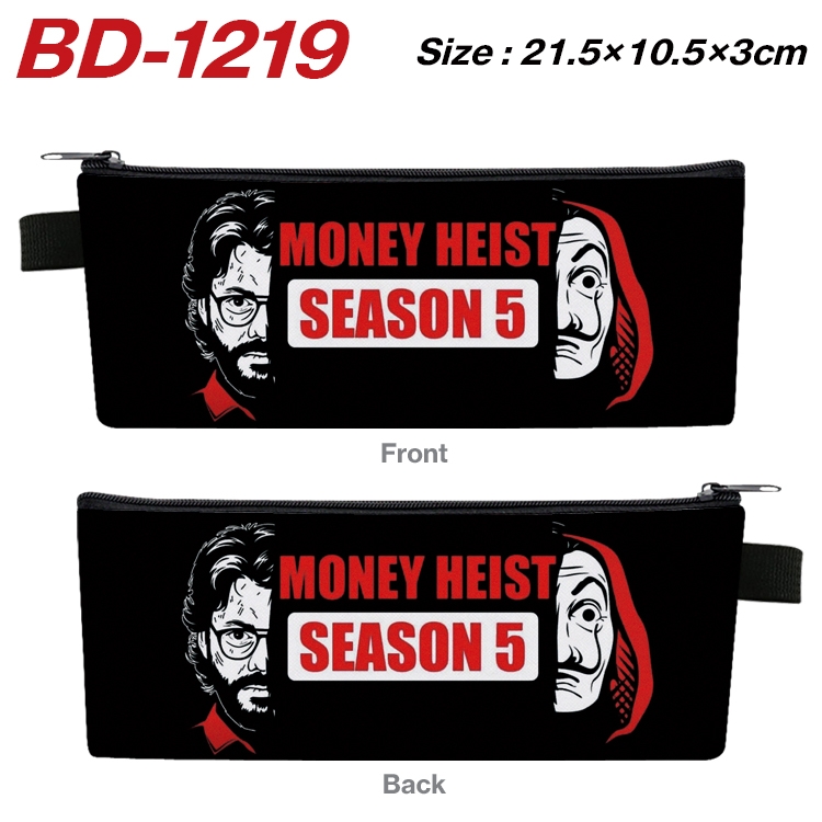 Money Heist Anime Peripheral PU Leather Zipper Pencil Case Stationery Box 21.5X10.5X3CM BD-1219