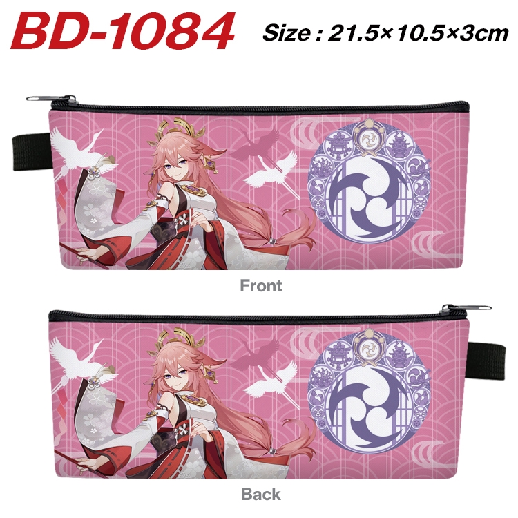 Genshin Impact Anime Peripheral PU Leather Zipper Pencil Case Stationery Box 21.5X10.5X3CM BD-1084