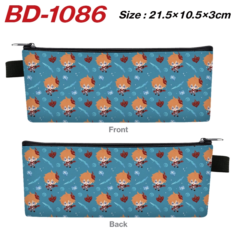 Genshin Impact Anime Peripheral PU Leather Zipper Pencil Case Stationery Box 21.5X10.5X3CM BD-1086