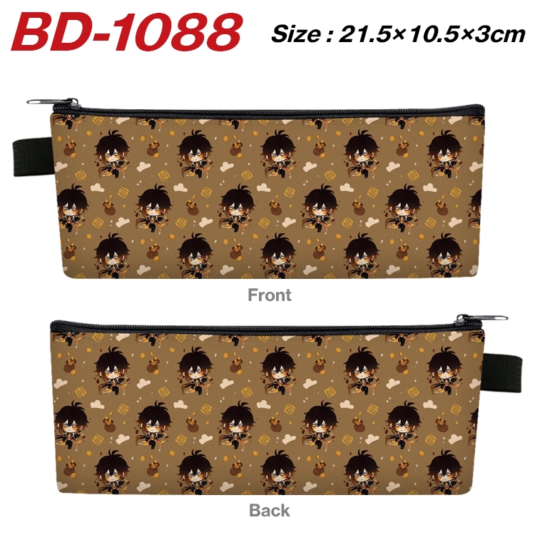 Genshin Impact Anime Peripheral PU Leather Zipper Pencil Case Stationery Box 21.5X10.5X3CM BD-1088