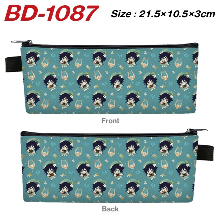 Genshin Impact Anime Peripheral PU Leather Zipper Pencil Case Stationery Box 21.5X10.5X3CM BD-1087