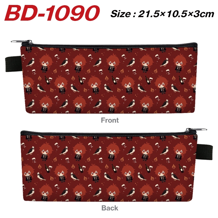 Genshin Impact Anime Peripheral PU Leather Zipper Pencil Case Stationery Box 21.5X10.5X3CM BD-1090