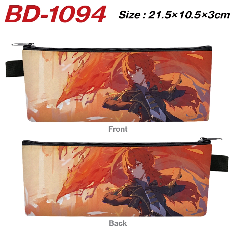 Genshin Impact Anime Peripheral PU Leather Zipper Pencil Case Stationery Box 21.5X10.5X3CM BD-1094