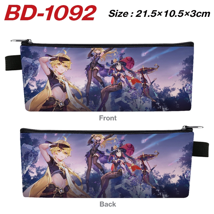 Genshin Impact Anime Peripheral PU Leather Zipper Pencil Case Stationery Box 21.5X10.5X3CM BD-1092