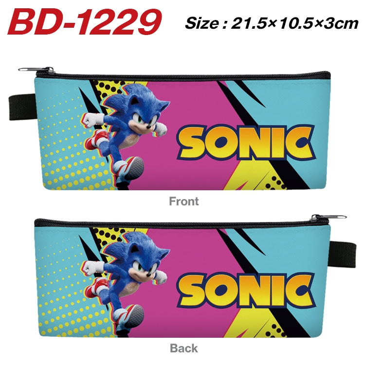 Sonic the Hedgehog Anime Peripheral PU Leather Zipper Pencil Case Stationery Box 21.5X10.5X3CM BD-1229