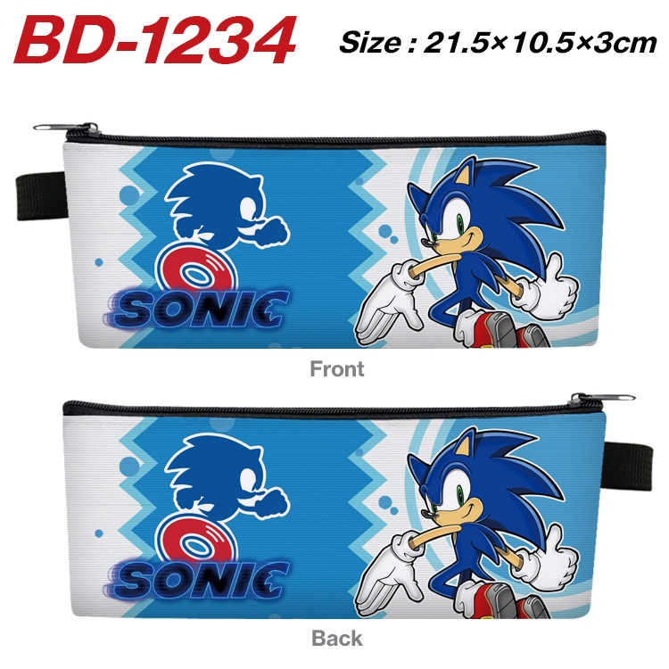 Sonic the Hedgehog Anime Peripheral PU Leather Zipper Pencil Case Stationery Box 21.5X10.5X3CM BD-1234