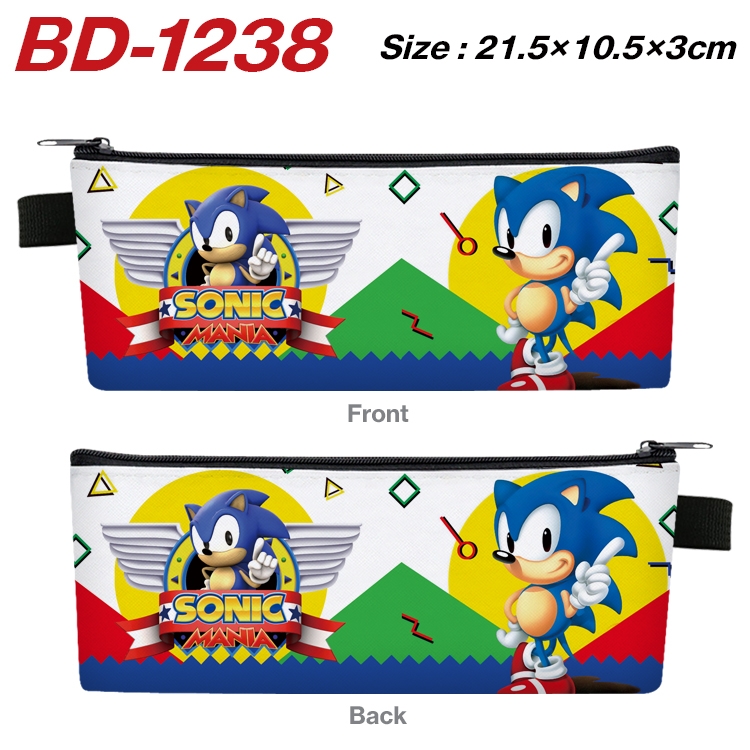 Sonic the Hedgehog Anime Peripheral PU Leather Zipper Pencil Case Stationery Box 21.5X10.5X3CM BD-1238